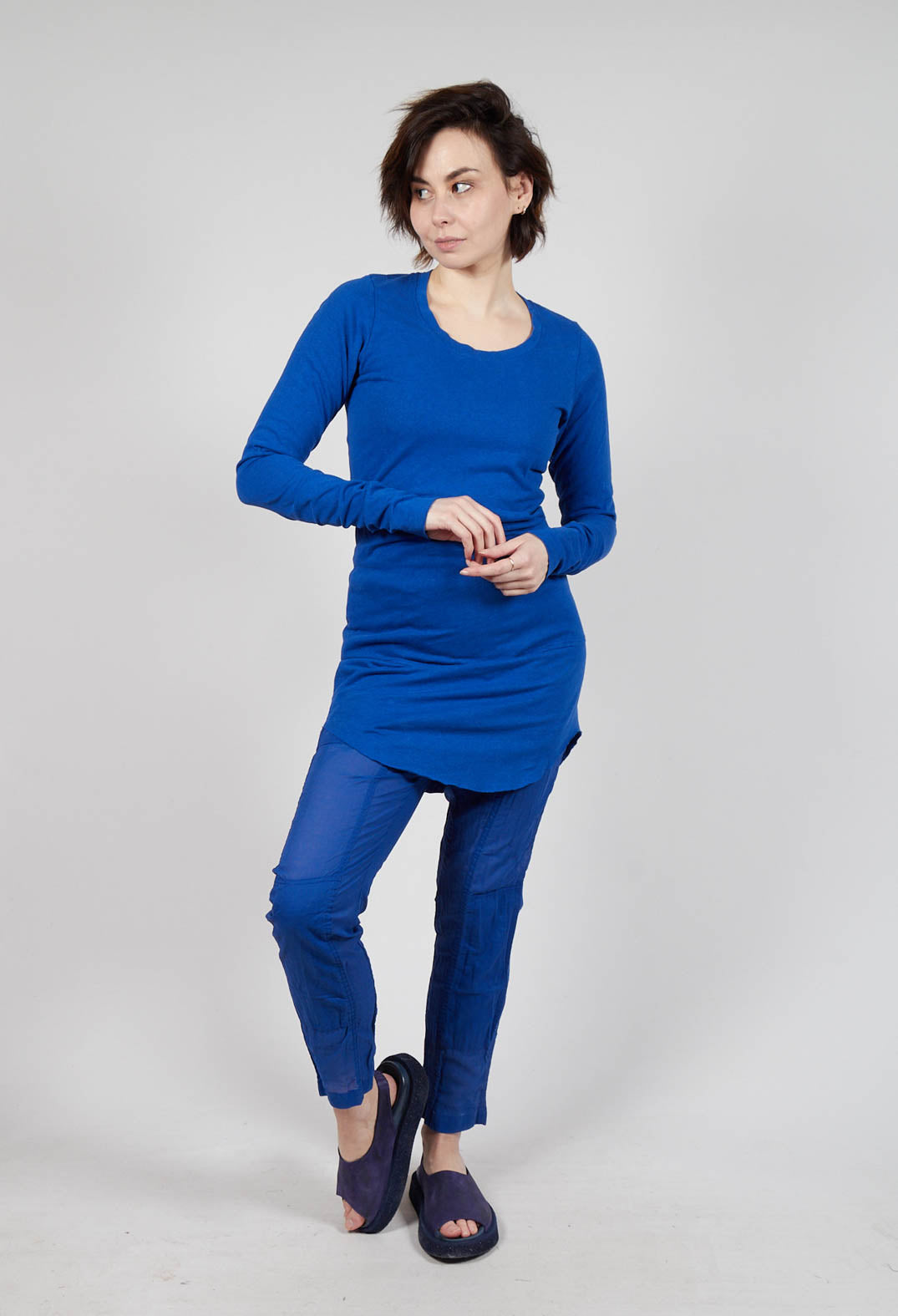 Longline Top with Rounded Hem in Royal