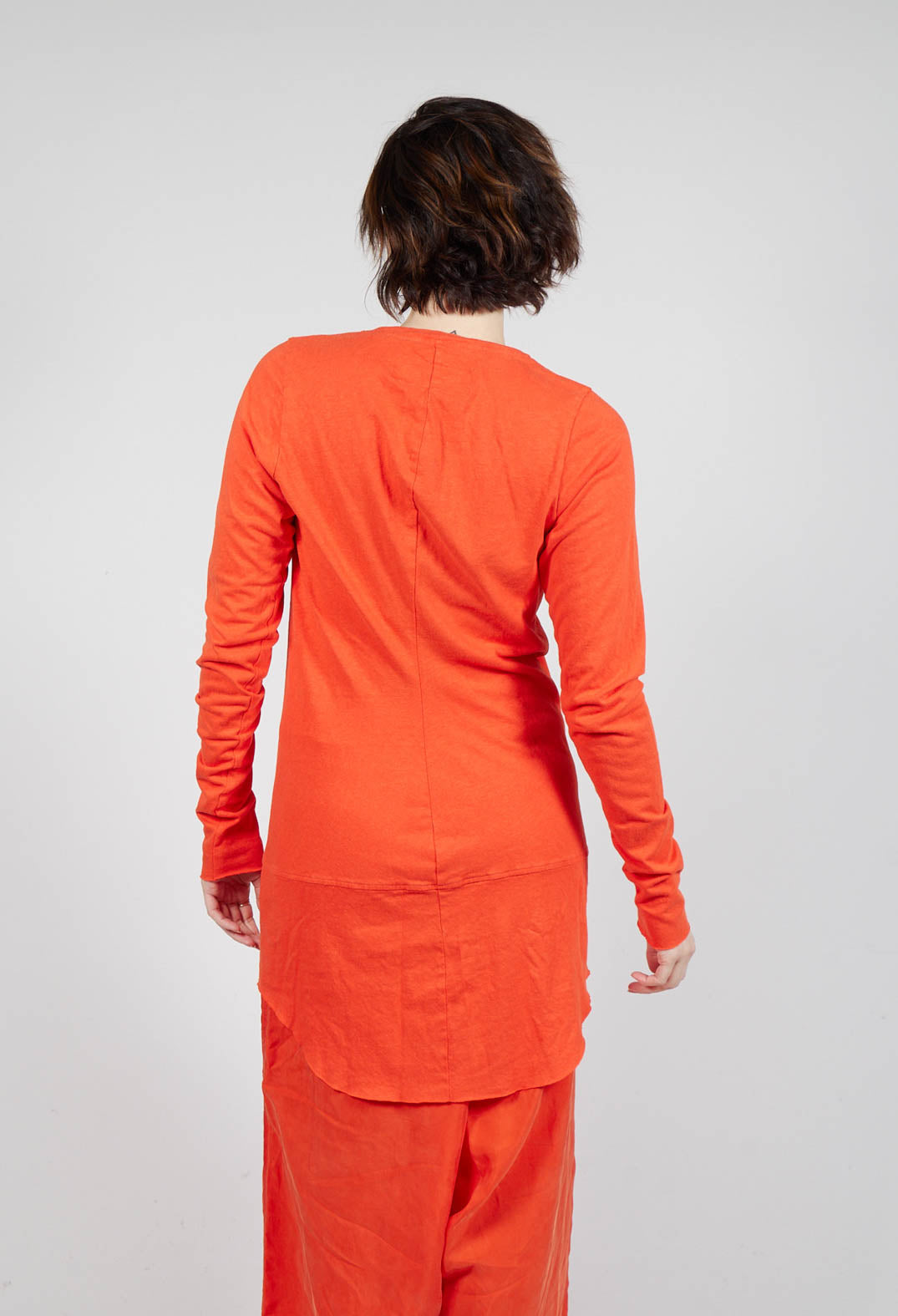 Longline Top with Rounded Hem in Mandarine