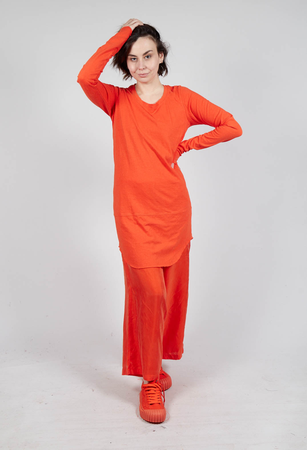 Longline Top with Rounded Hem in Mandarine