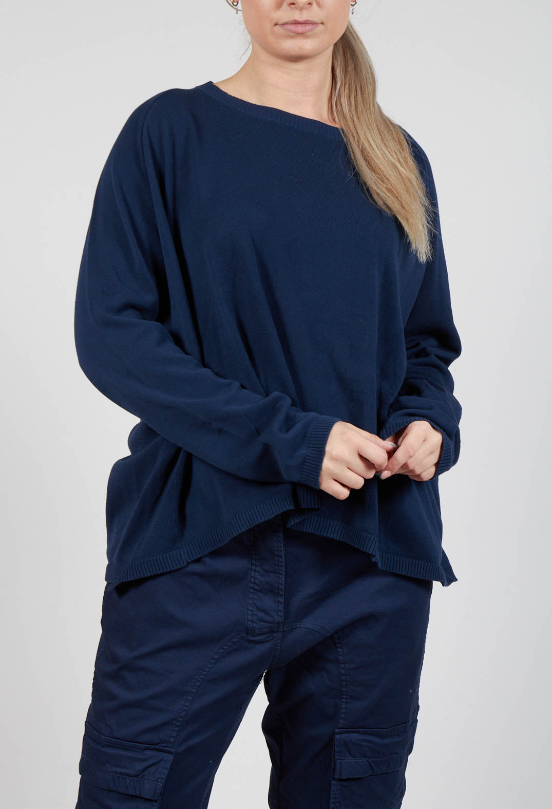 Relaxed Sweatshirt with Ribbed Hem in Ink