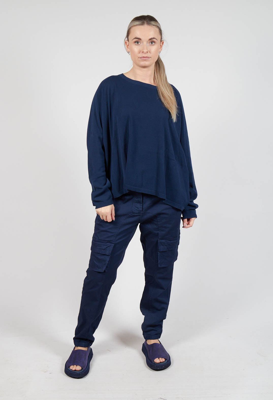 Relaxed Sweatshirt with Ribbed Hem in Ink