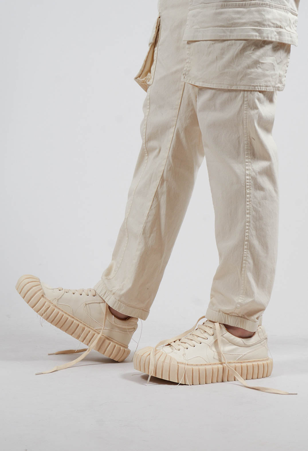 Ribbed Creeper Sole Trainers in Greige