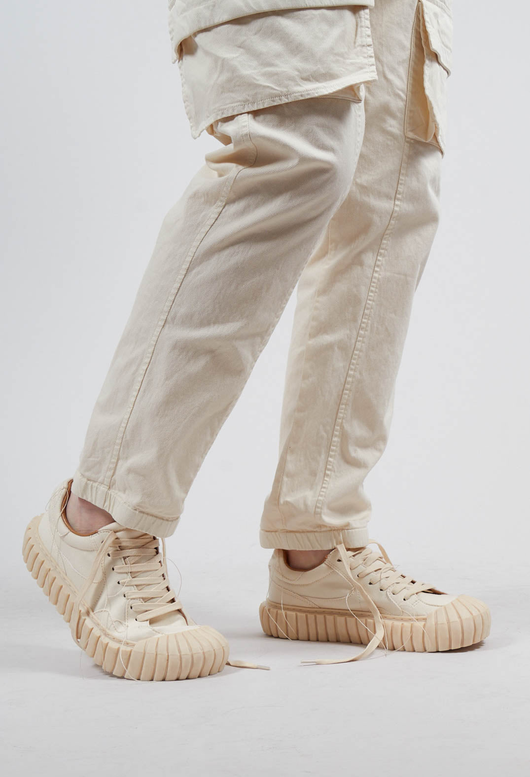 Ribbed Creeper Sole Trainers in Greige