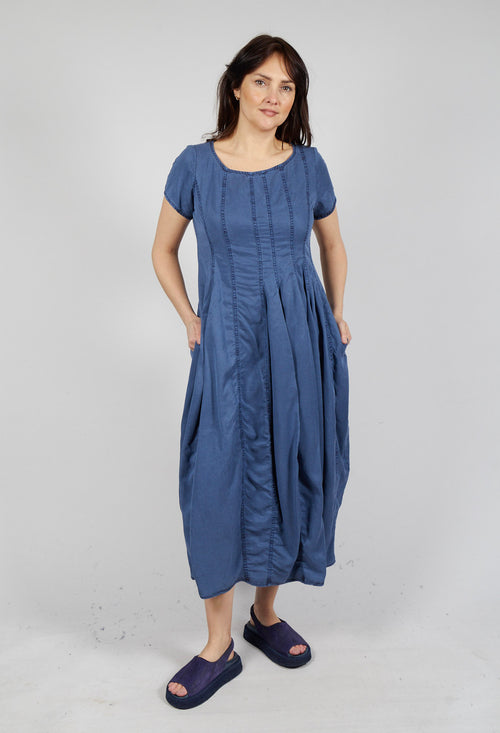 Short Sleeve Tulip Hem Dress in Navy Pigment