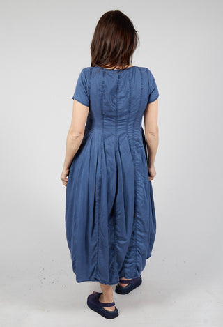 Short Sleeve Tulip Hem Dress in Navy Pigment