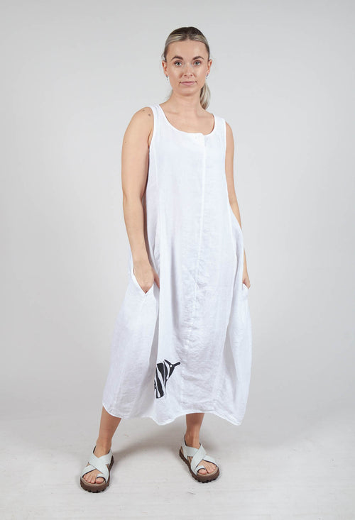 Tulip Hem Linen Dress in White Print