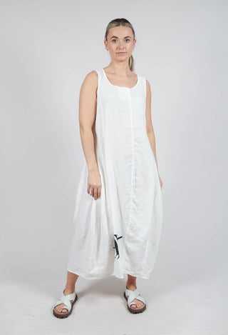 Tulip Hem Linen Dress in Offwhite Print