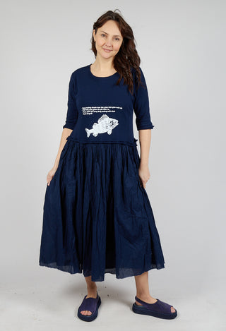 Dual Fabric Dress in Navy Print