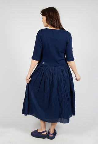 Dual Fabric Dress in Navy Print