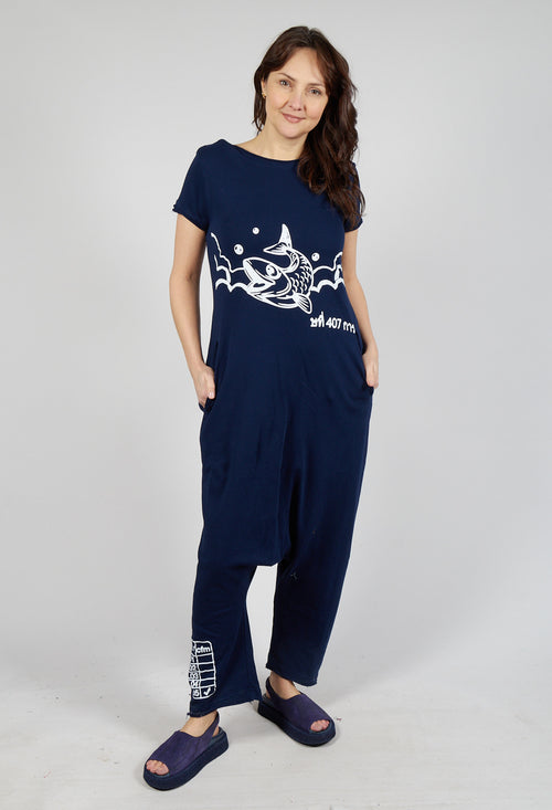 Drop Crotch Jumpsuit in Navy Print