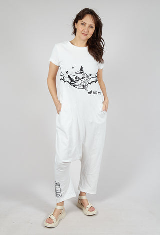 Drop Crotch Jumpsuit in Offwhite Print