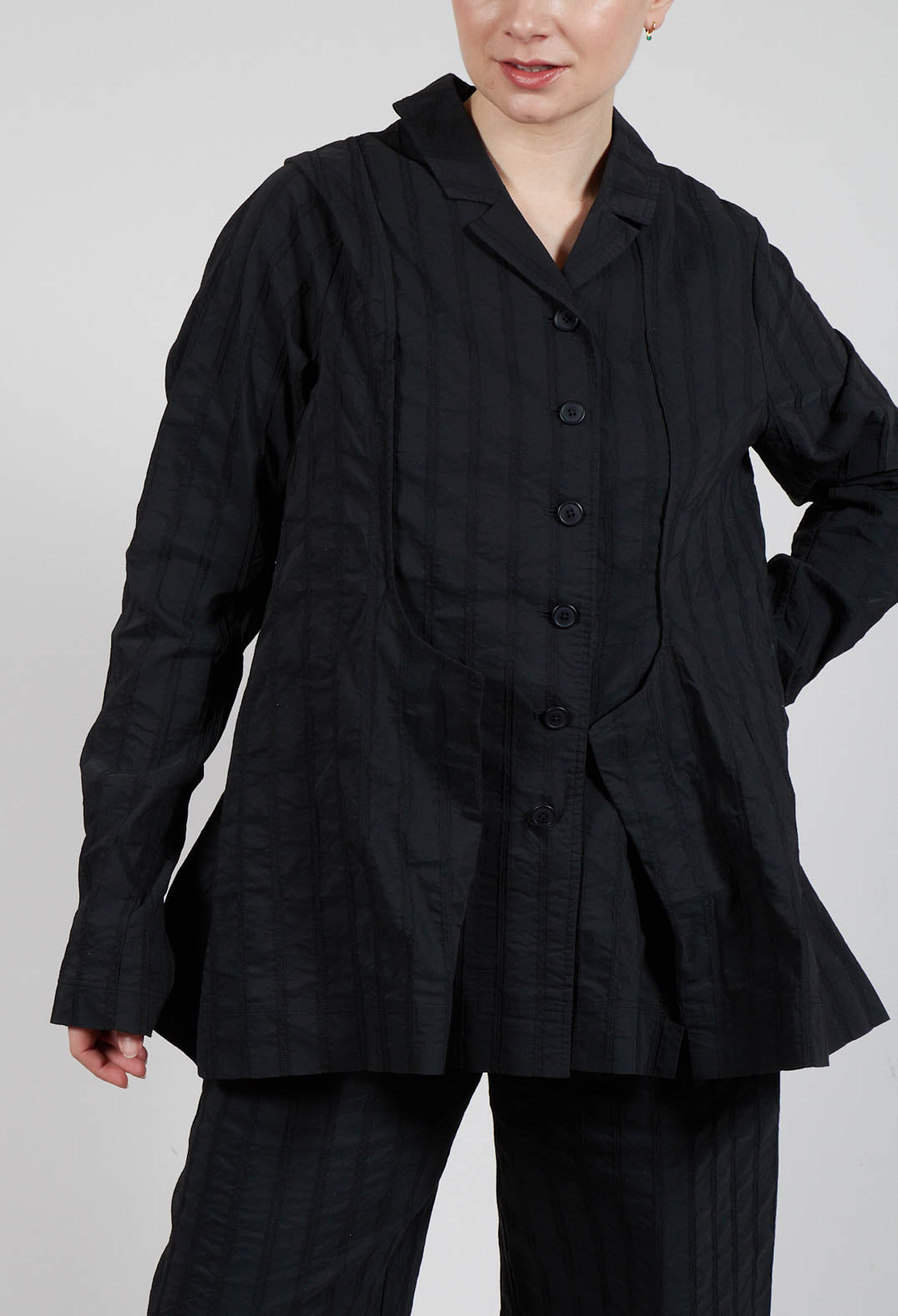 Button Through Jacket with Feature Pleats in Black