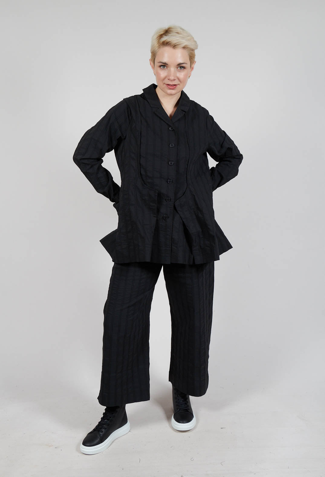 Button Through Jacket with Feature Pleats in Black