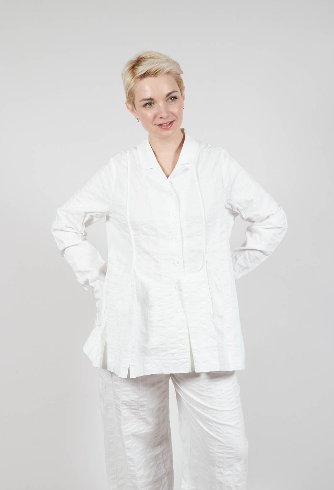 Button Through Jacket with Feature Pleats in Offwhite