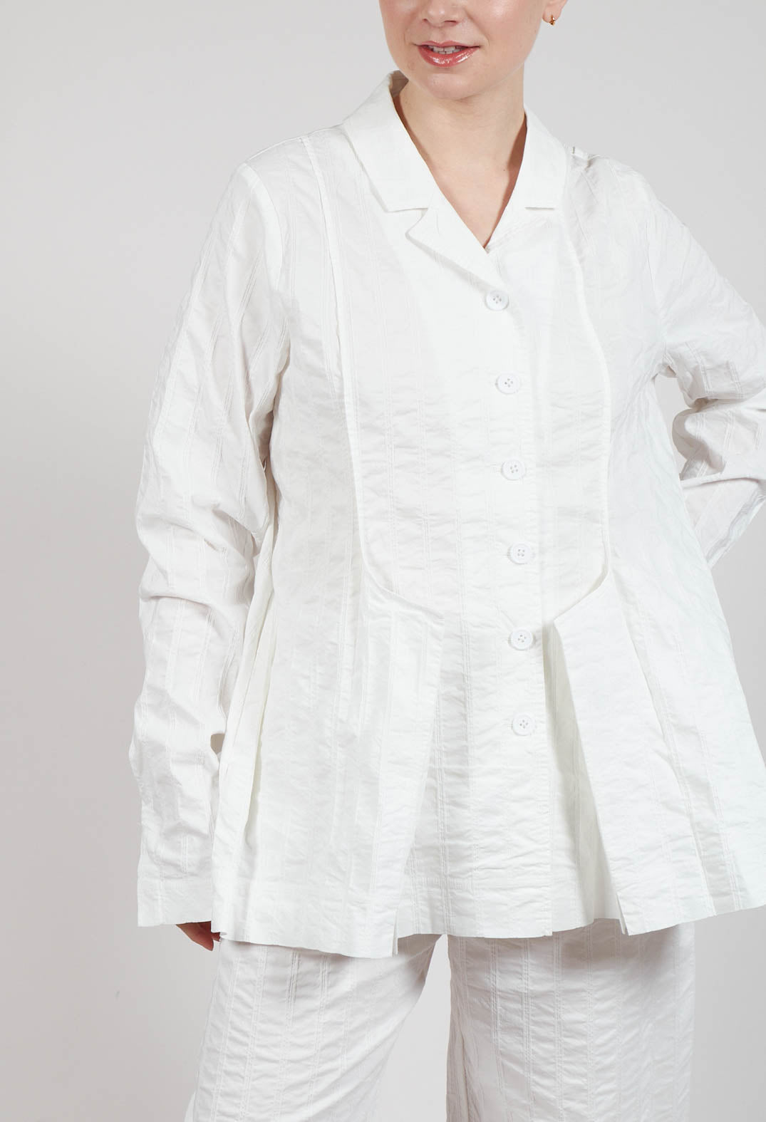 Button Through Jacket with Feature Pleats in Offwhite