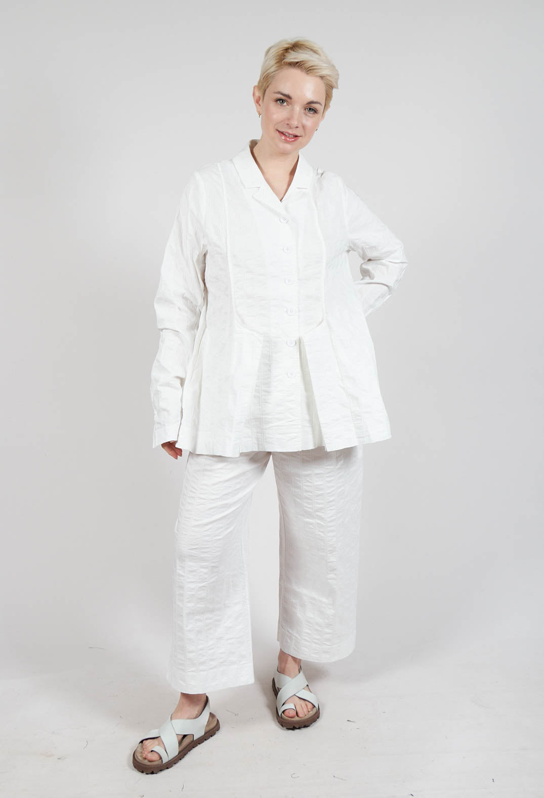 Button Through Jacket with Feature Pleats in Offwhite