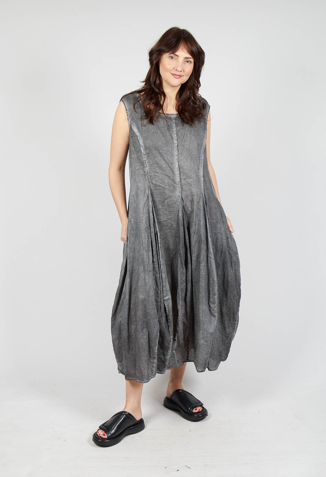 Sleeveless Dress with Tulip Hem in Black Cloud