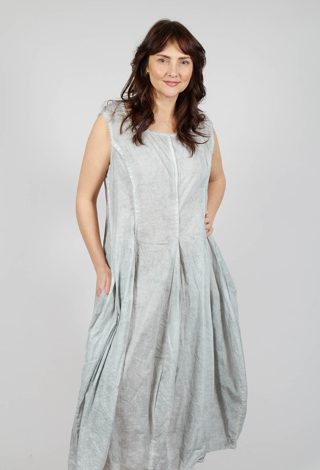 Sleeveless Dress with Tulip Hem in Grey Cloud