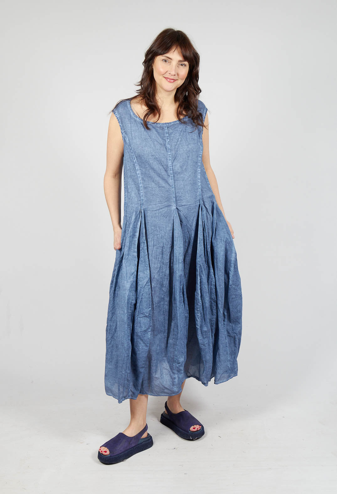 Sleeveless Dress with Tulip Hem in Navy Cloud