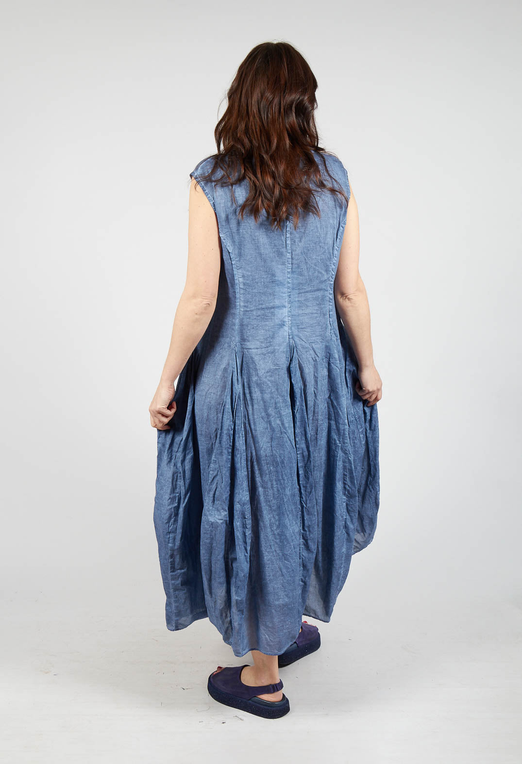 Sleeveless Dress with Tulip Hem in Navy Cloud