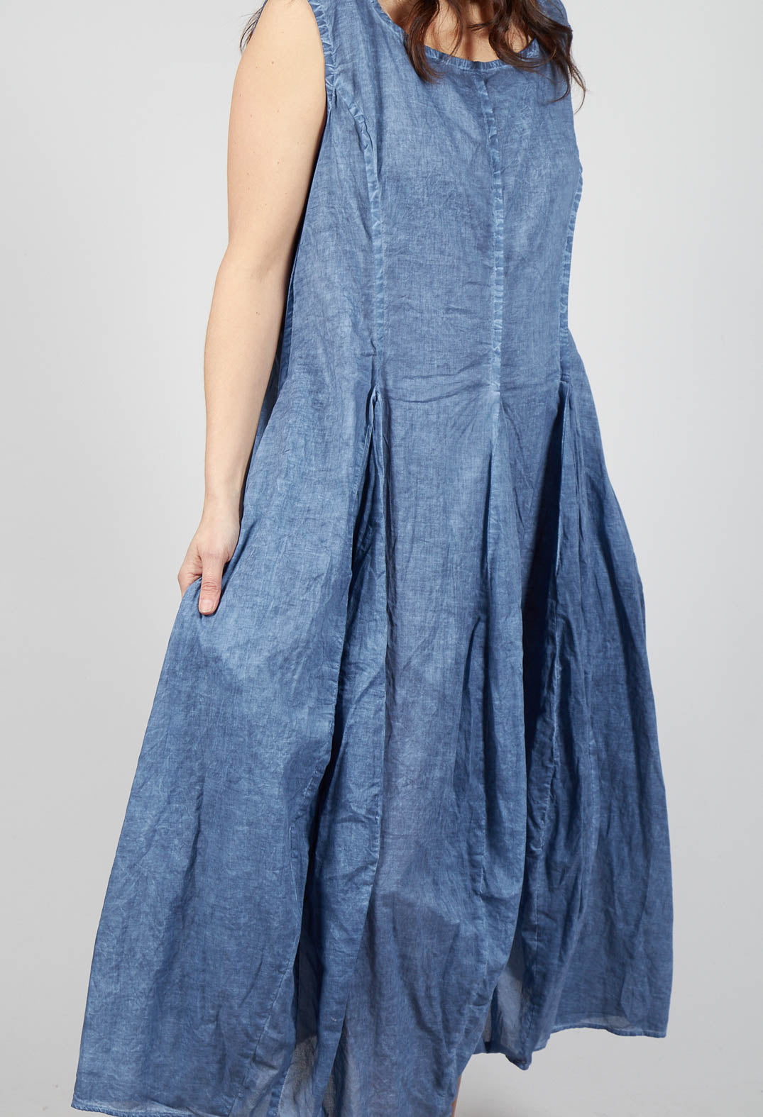 Sleeveless Dress with Tulip Hem in Navy Cloud