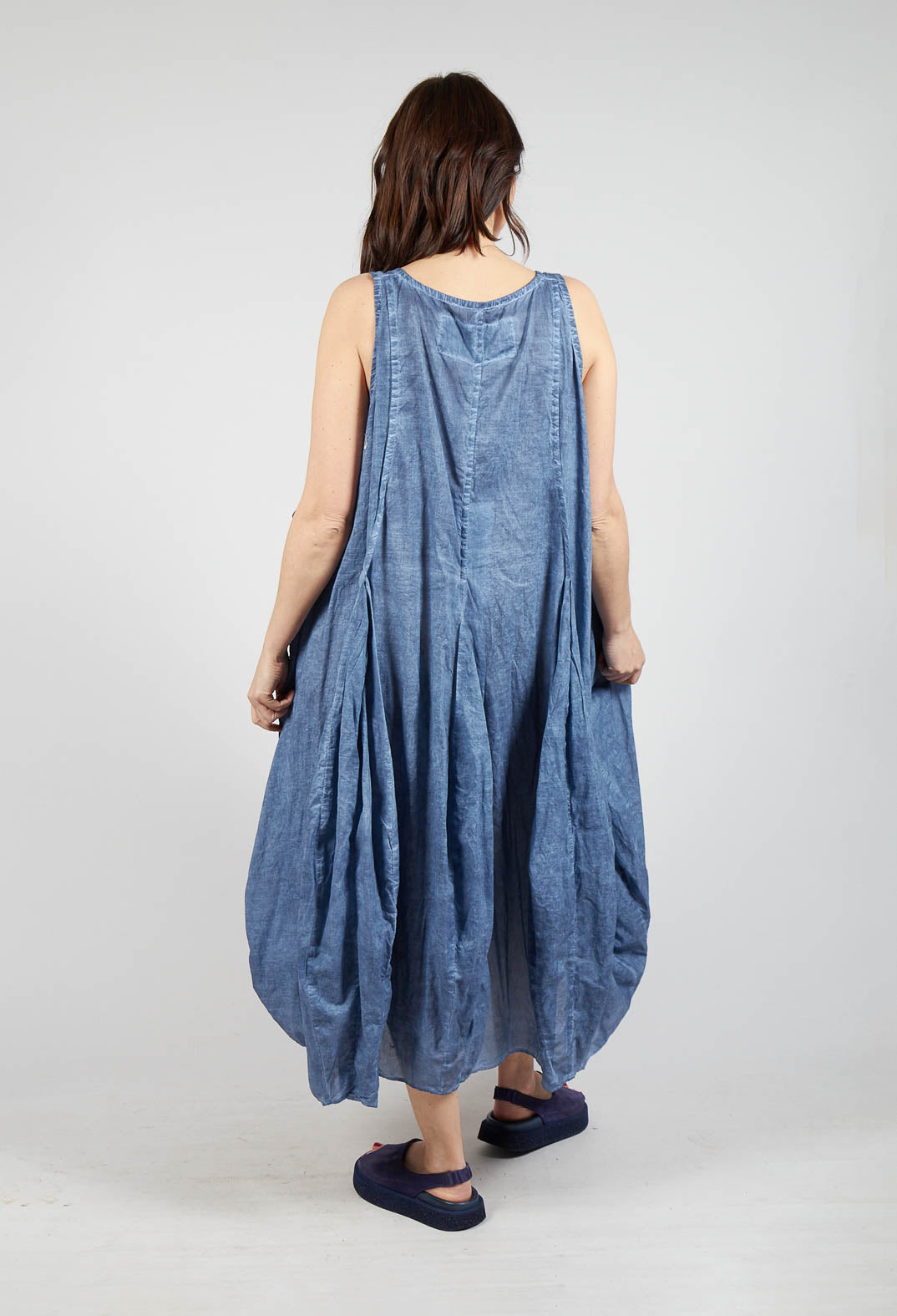 Sleeveless Dress with Balloon Hem in Navy Cloud