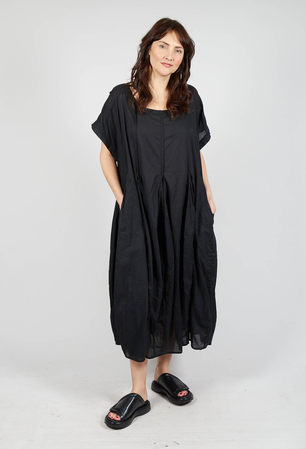 Short Sleeve Dress with Balloon Hem in Black