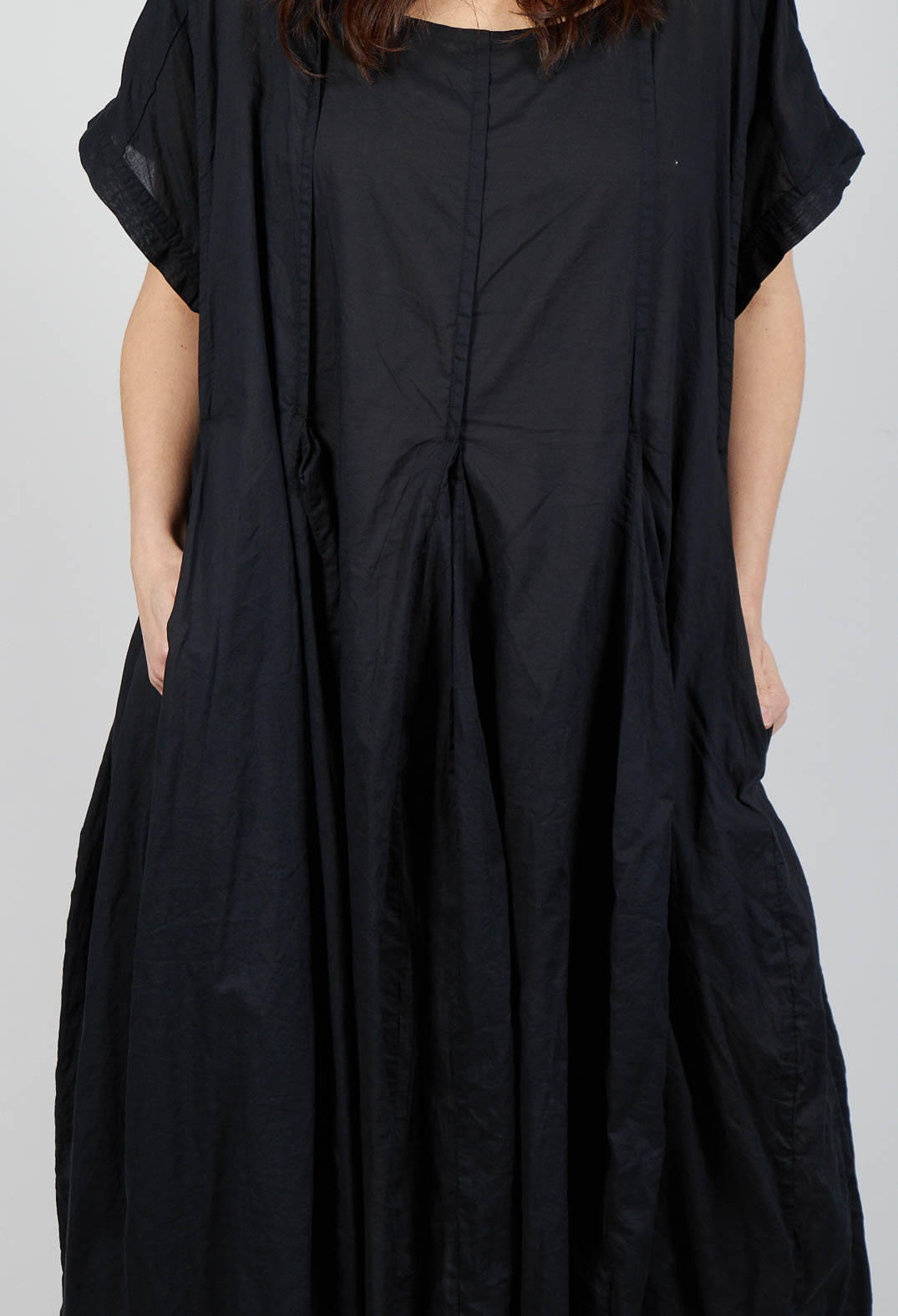 Short Sleeve Dress with Balloon Hem in Black