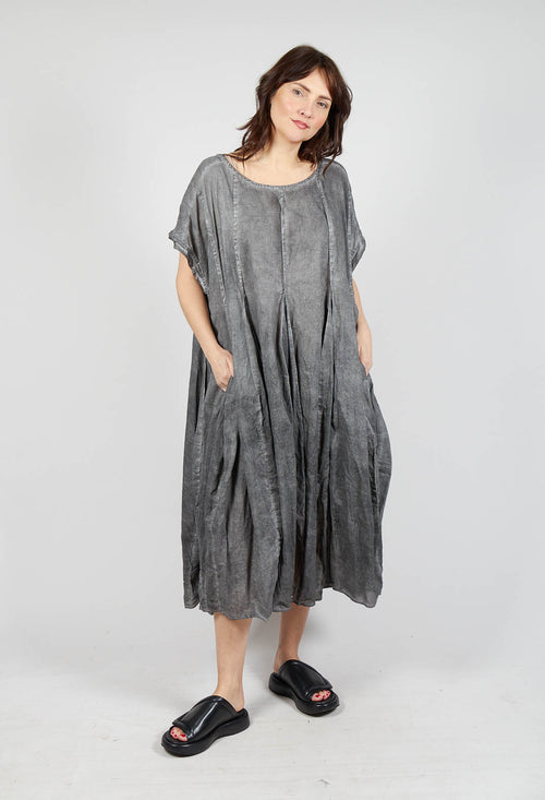 Short Sleeve Dress with Balloon Hem in Black Cloud