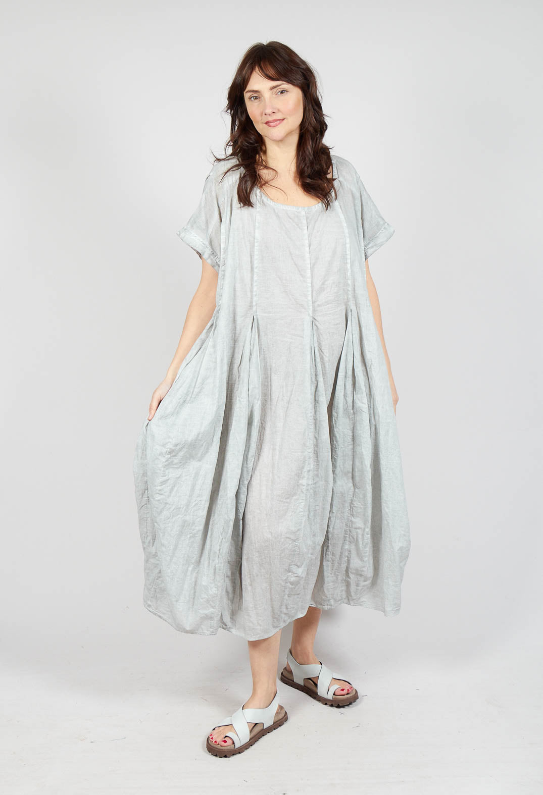 Short Sleeve Dress with Balloon Hem in Grey Cloud