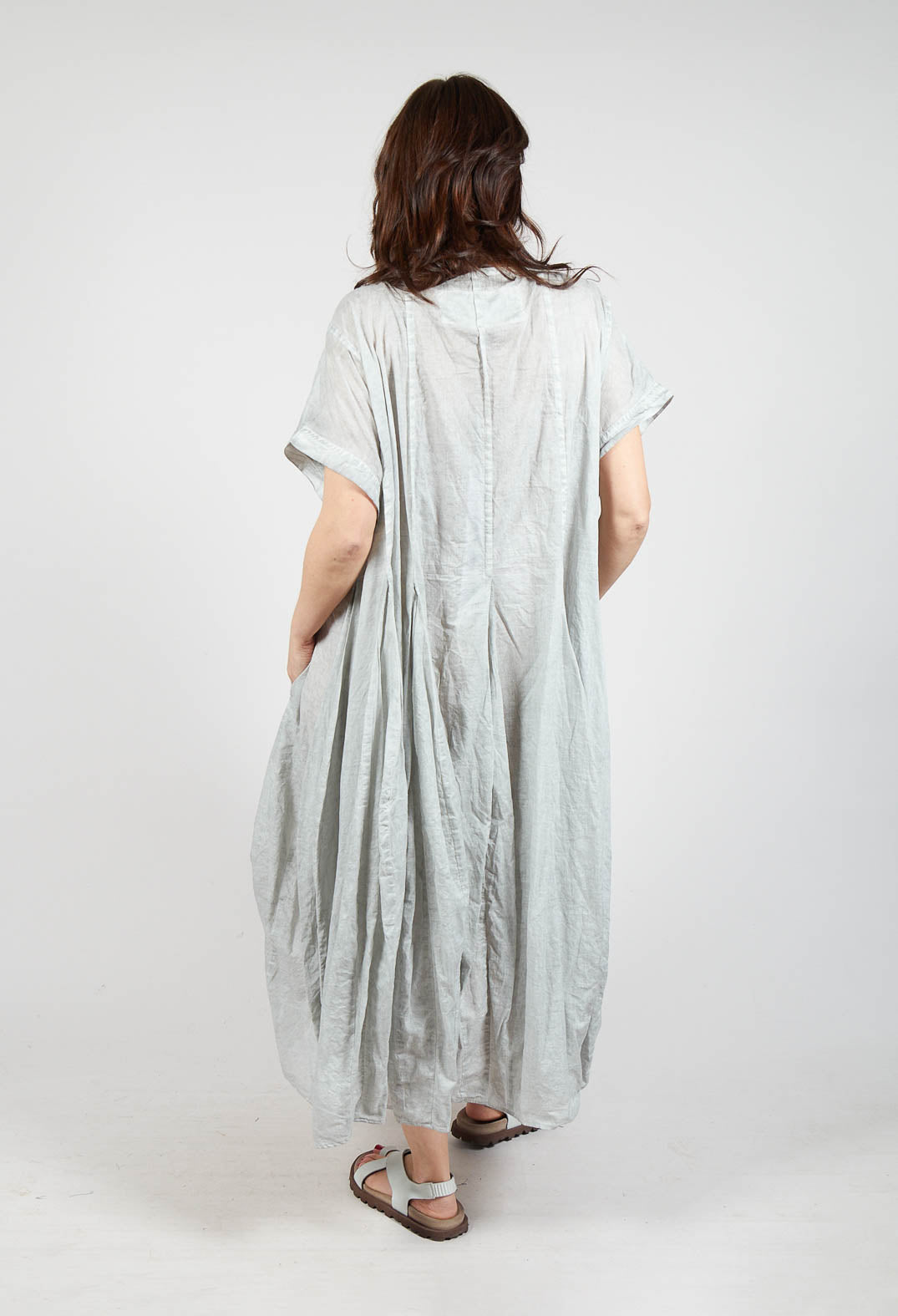 Short Sleeve Dress with Balloon Hem in Grey Cloud