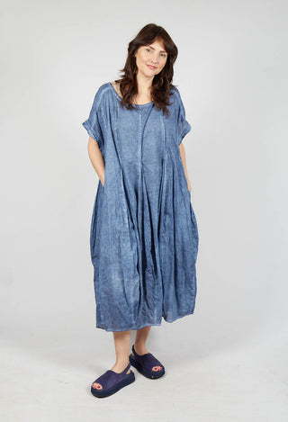 Short Sleeve Dress with Balloon Hem in Navy Cloud