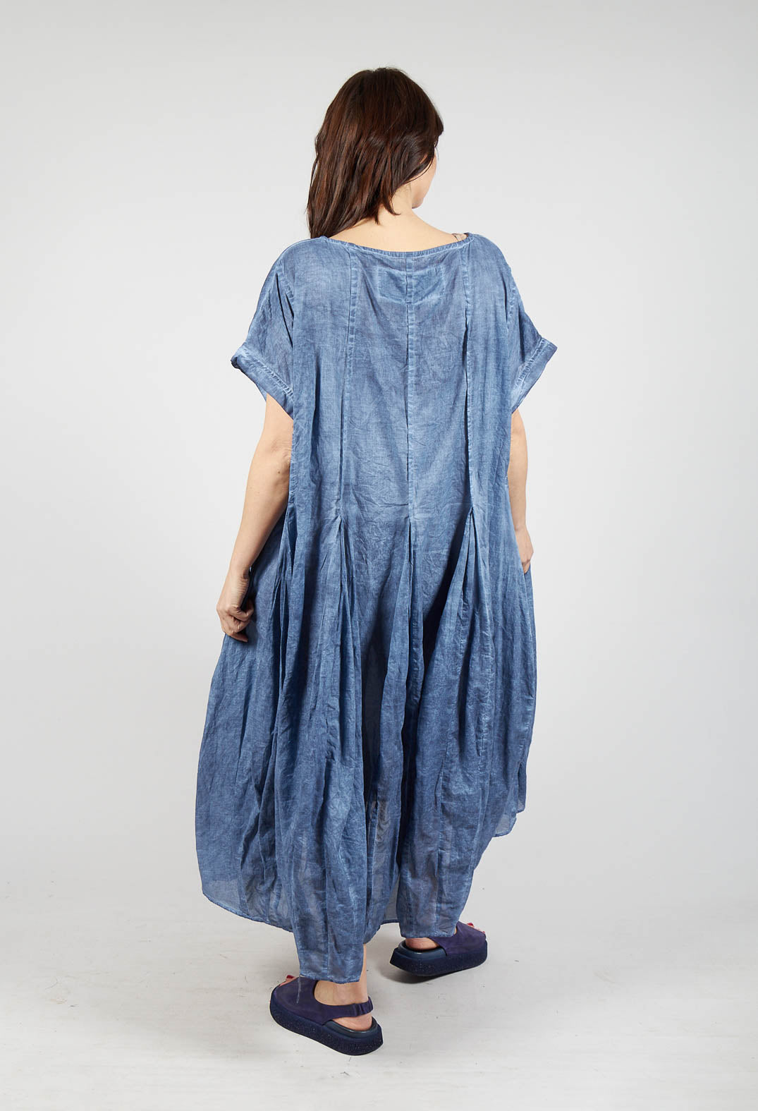 Short Sleeve Dress with Balloon Hem in Navy Cloud