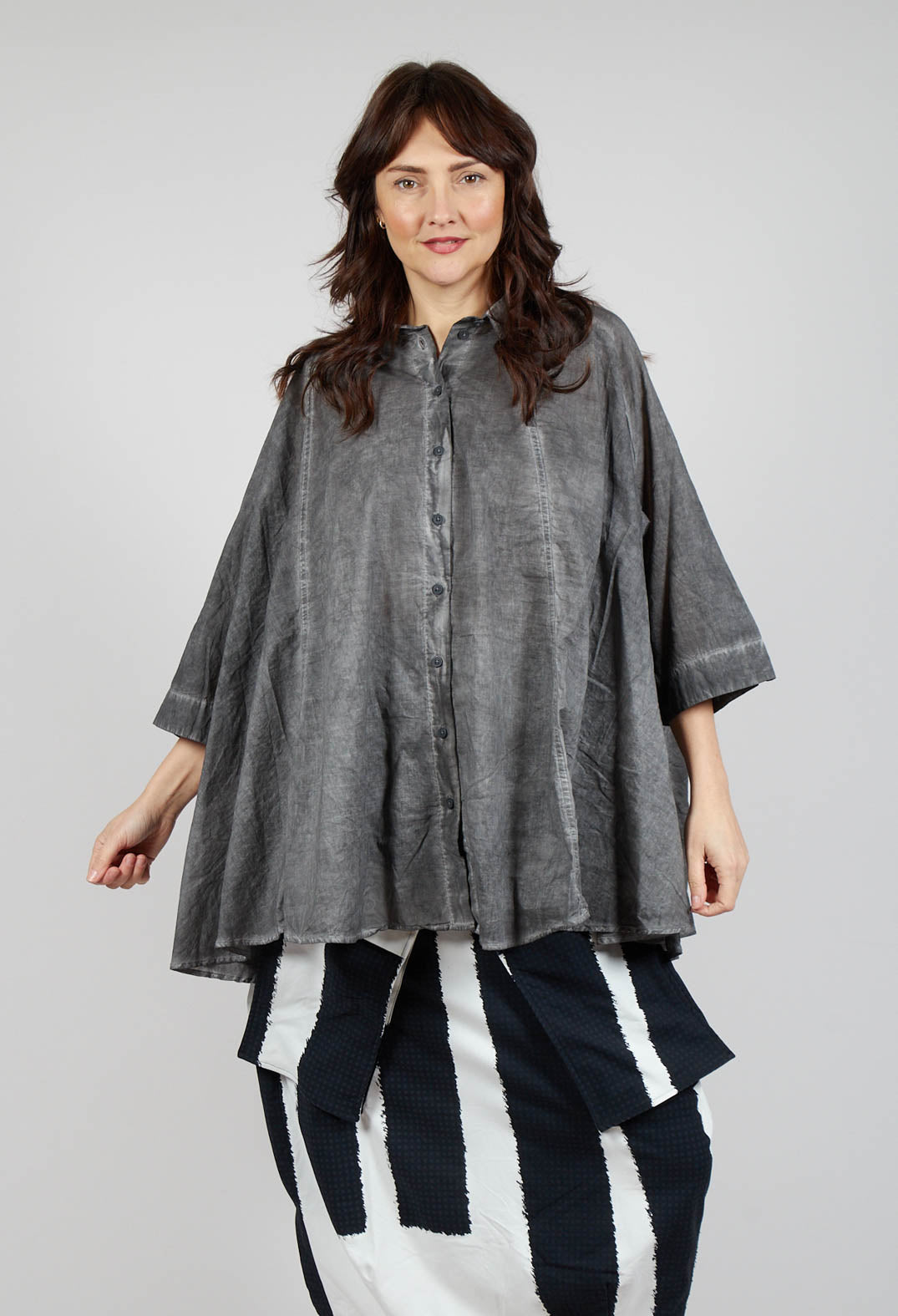 Flared Hem Blouse in Black Cloud