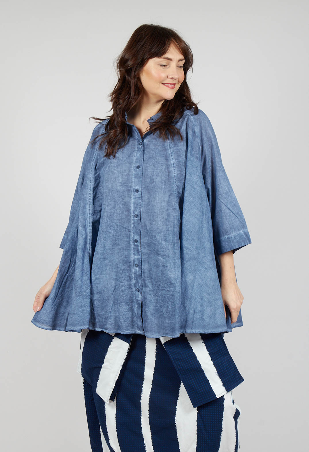 Flared Hem Blouse in Navy Cloud