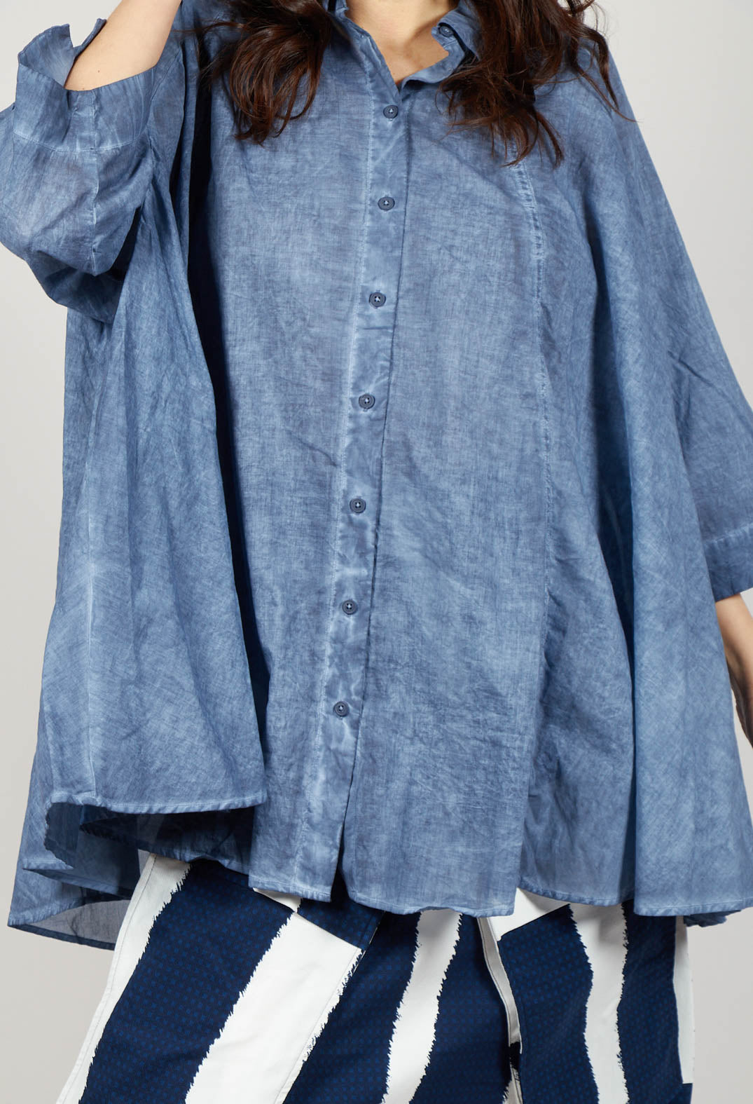 Flared Hem Blouse in Navy Cloud