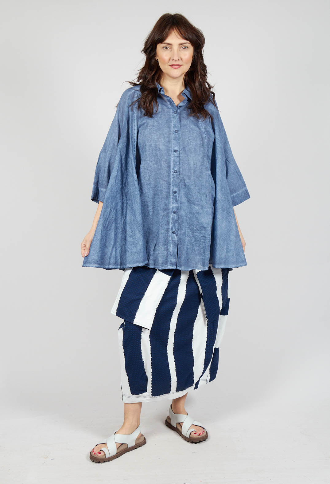 Flared Hem Blouse in Navy Cloud