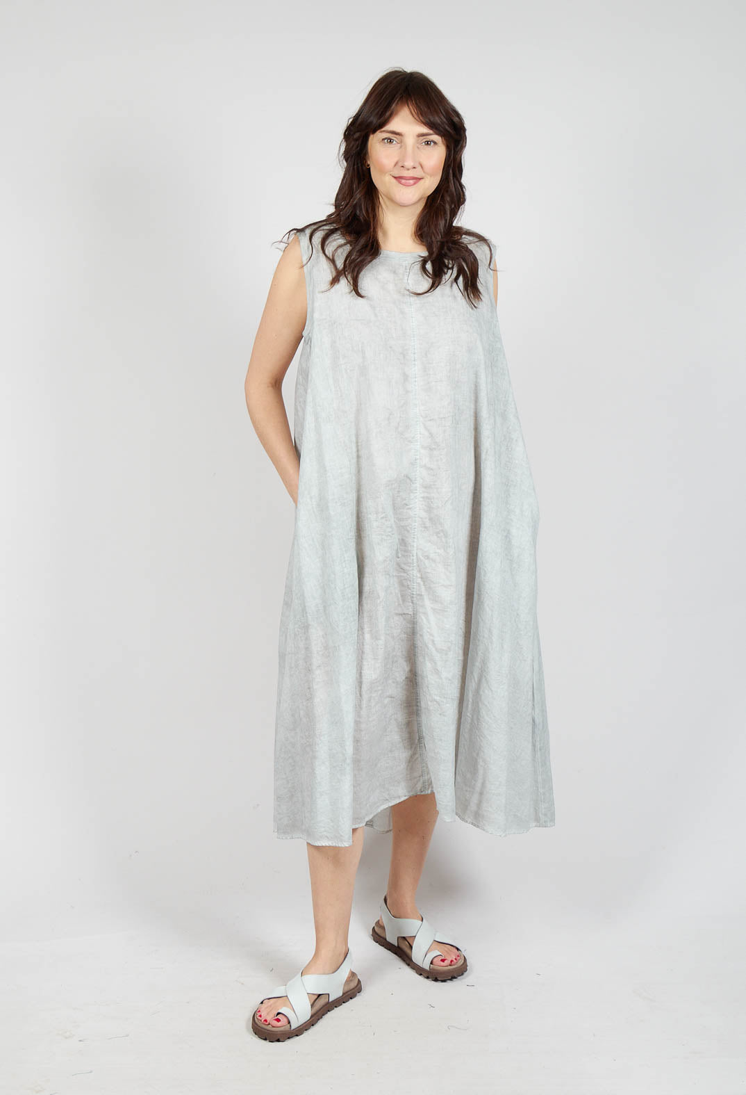 A-Line Sleeveless Dress in Grey Cloud