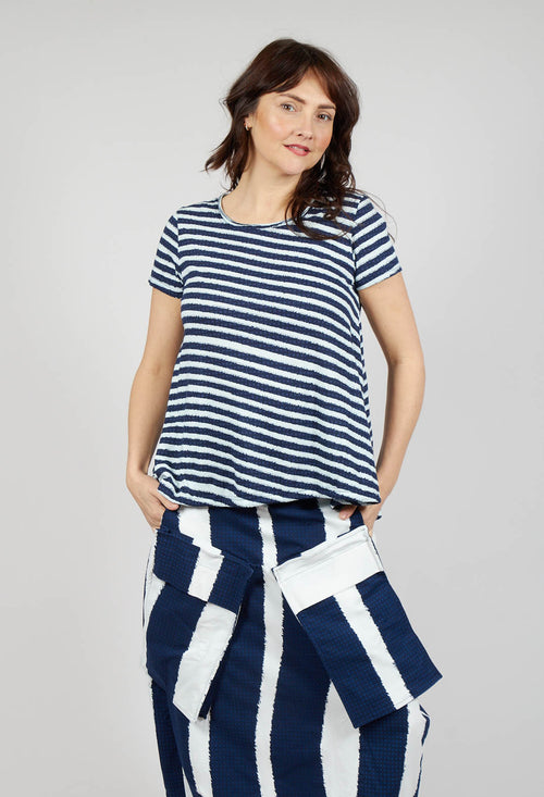 T-Shirt with Drawstring Hem in Navy Print