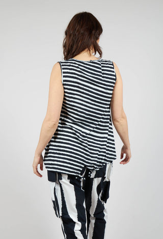 Vest Top with Drawstring Hem in Black Print