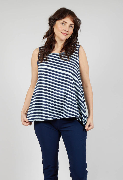 Vest Top with Drawstring Hem in Navy Print