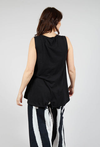 Vest Top with Drawstring Hem in Black