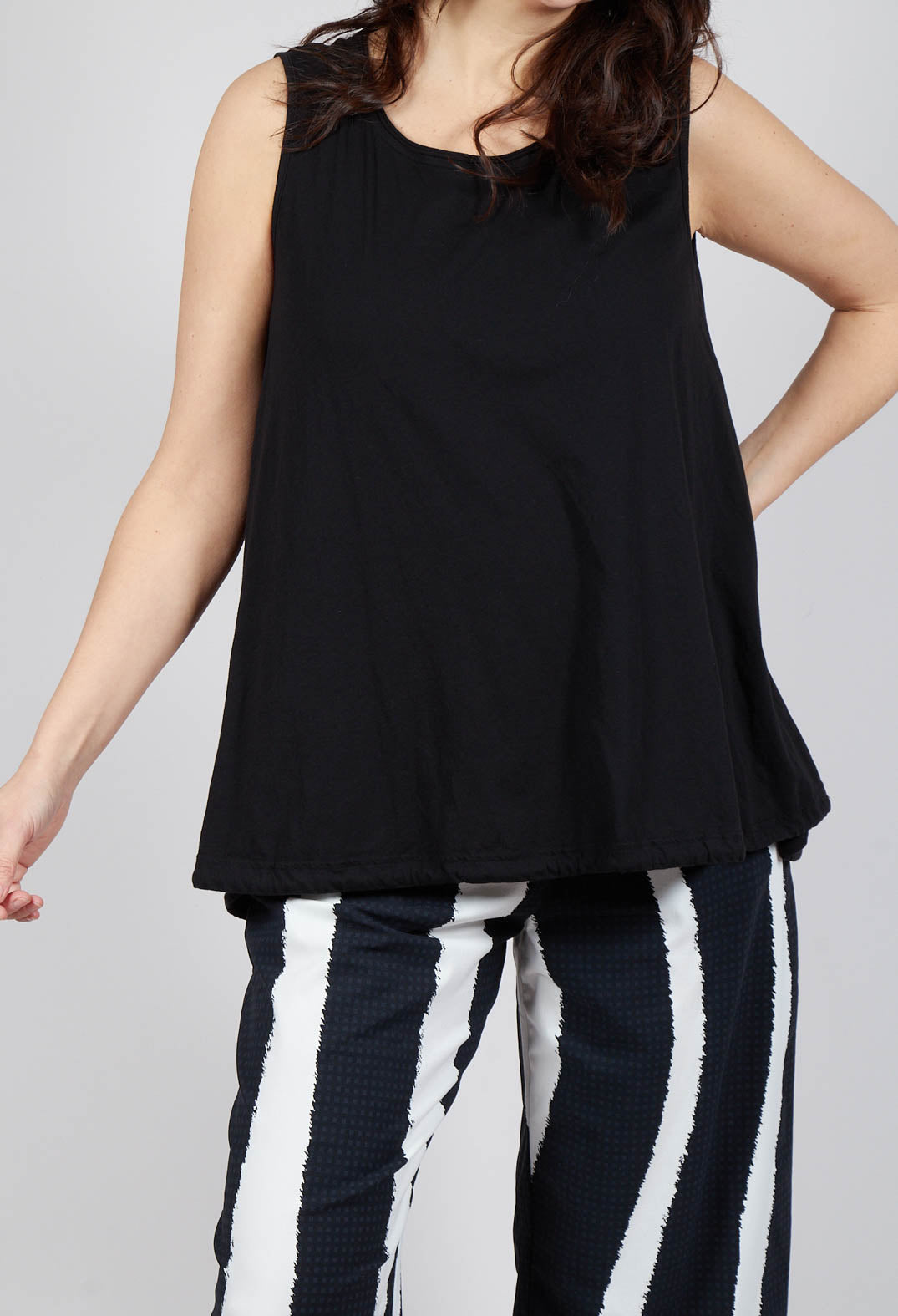 Vest Top with Drawstring Hem in Black