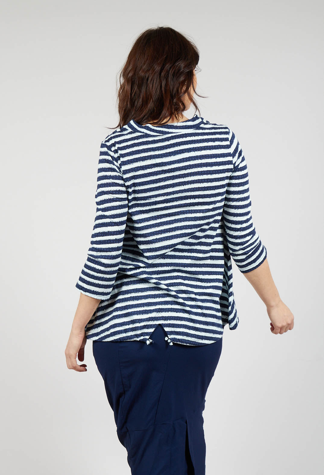 Jersey Top with Drawstring Hem in Navy Print