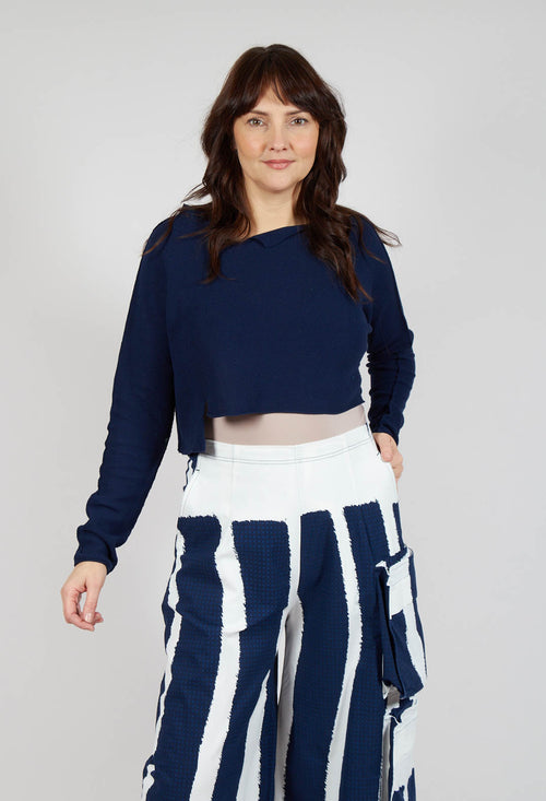 Asymmetric Cropped Pullover in Navy