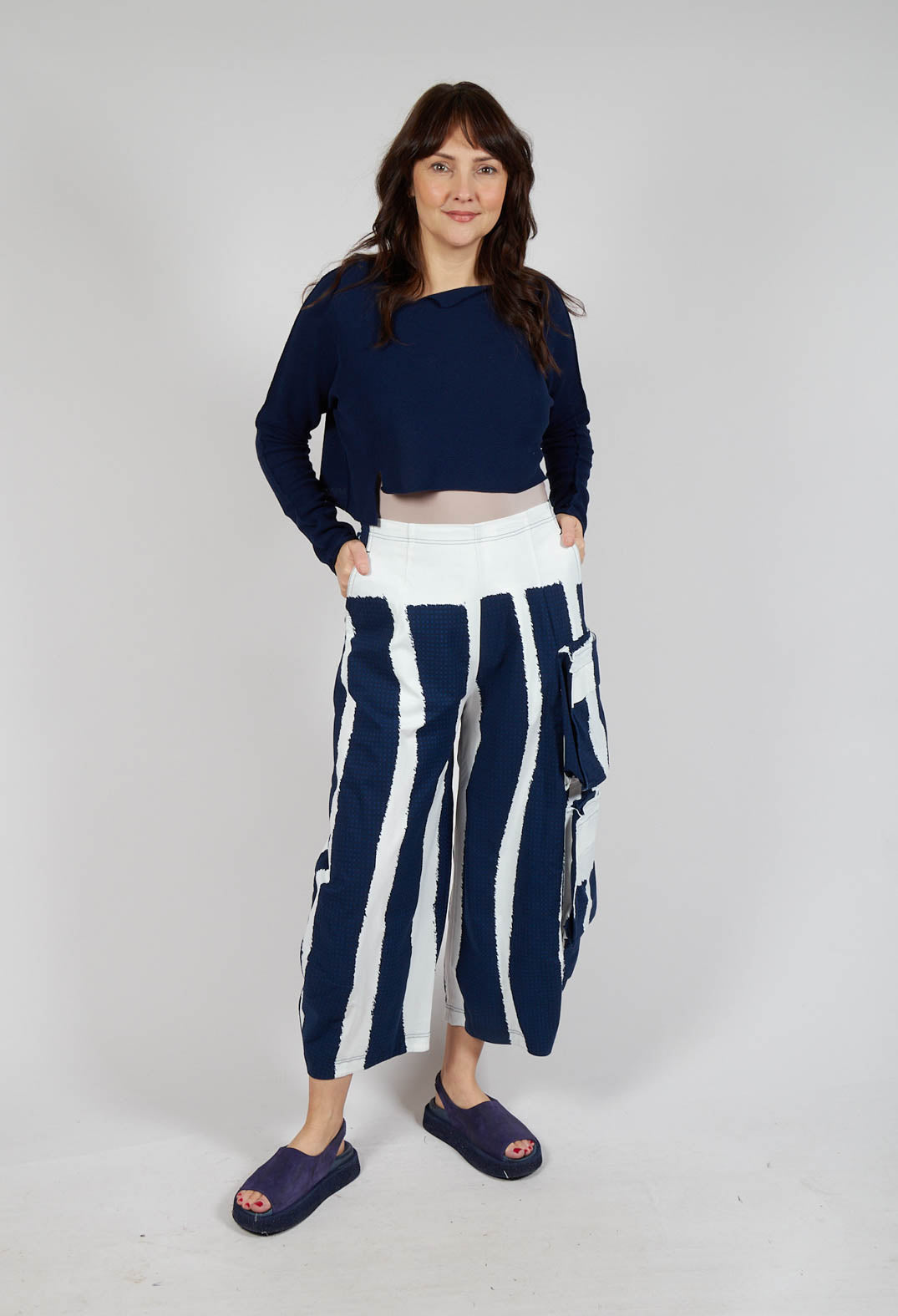 Asymmetric Cropped Pullover in Navy