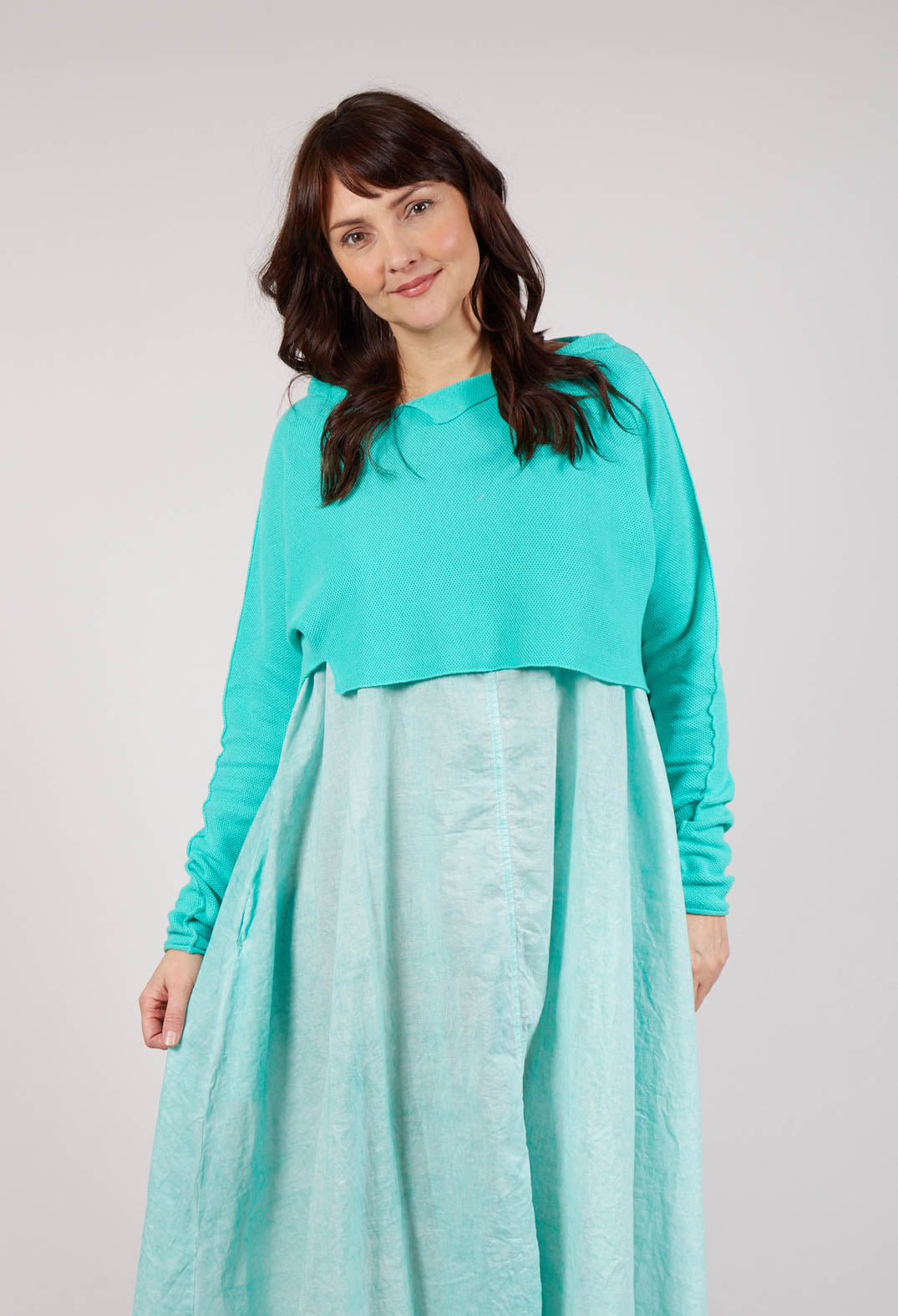 Asymmetric Cropped Pullover in Aqua