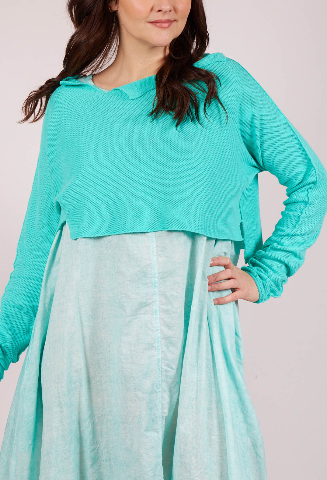 Asymmetric Cropped Pullover in Aqua