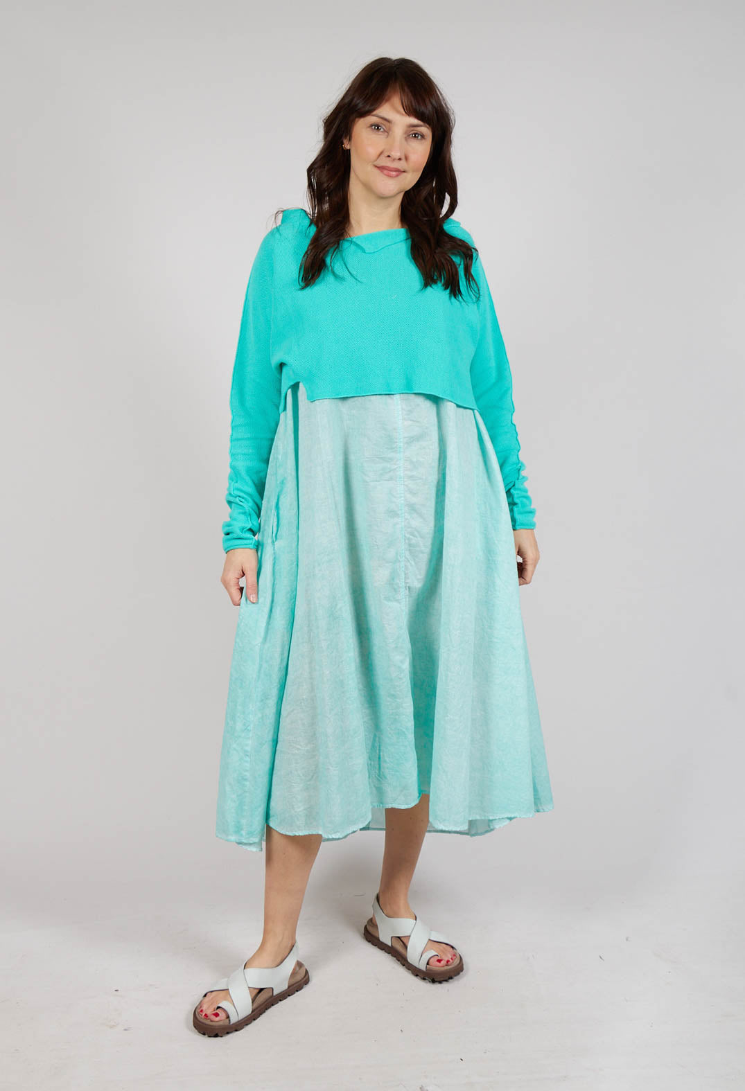 Asymmetric Cropped Pullover in Aqua