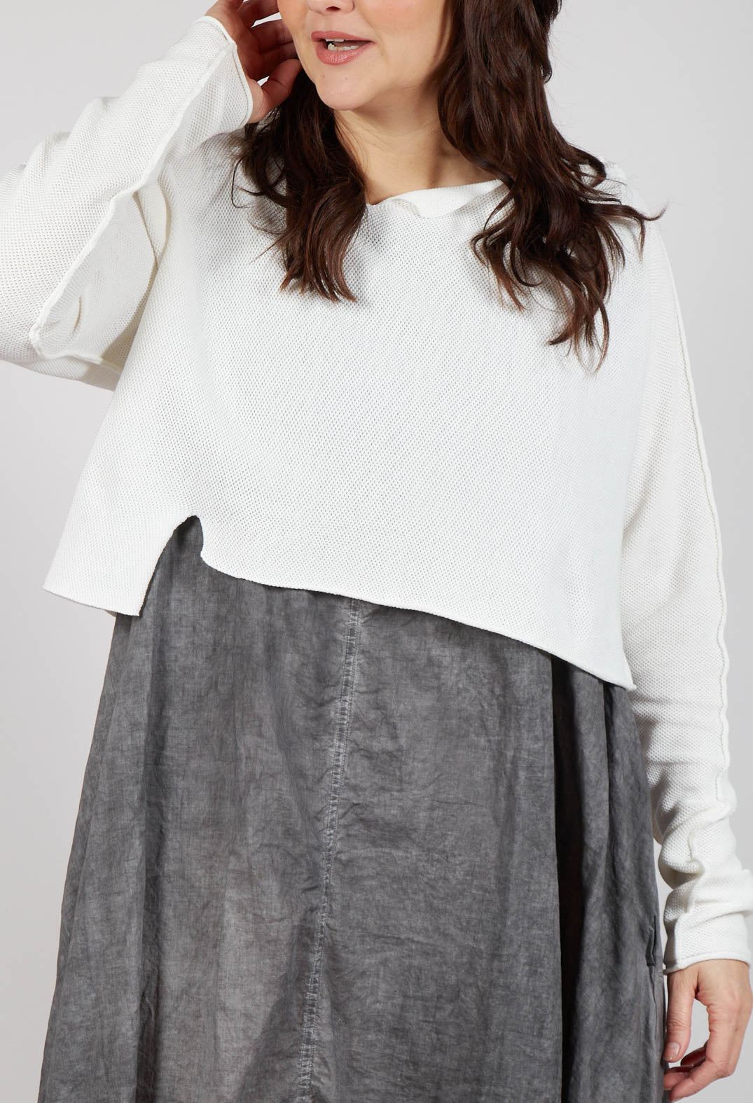 Asymmetric Cropped Pullover in Offwhite